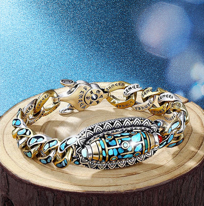 ✨Bracelet Dzi à neuf yeux avec mantra à six caractères en turquoise✨