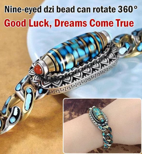 ✨Bracelet Dzi à neuf yeux avec mantra à six caractères en turquoise✨